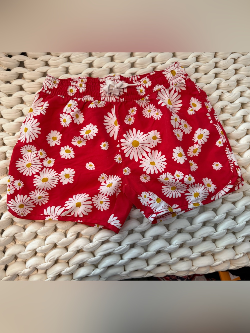 Garnet Hill Kids Red Daisy-Print Shorts
